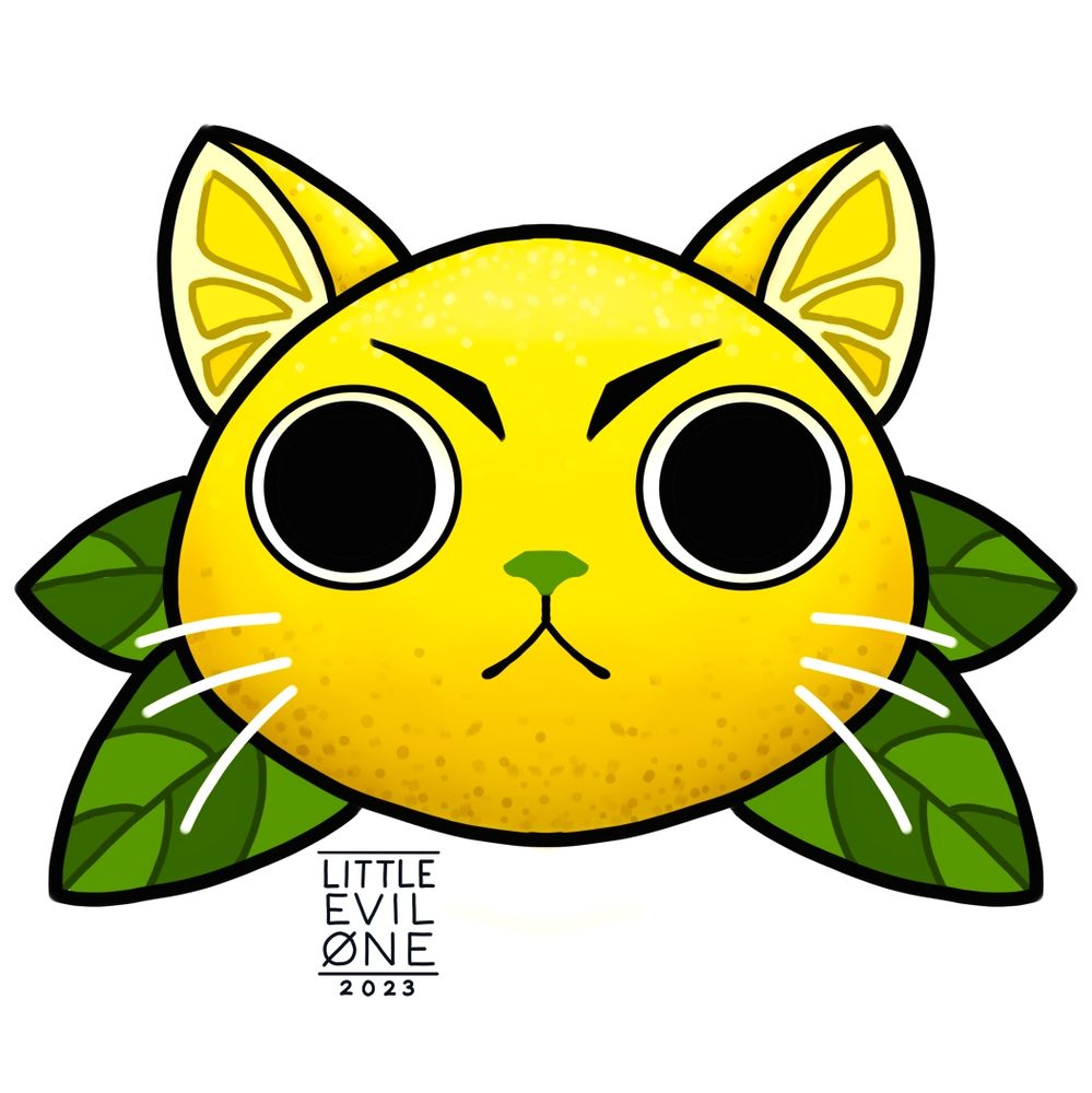 An angry yellow lemon cat with lemon slice ears