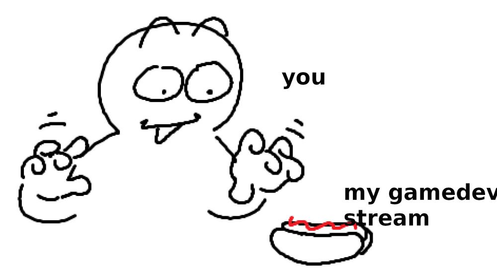 An altered version of the "waggling fingers" meme from @lmao_onion on twitter, but with the text "you" for the person and "my gamedev stream" instead of "hote dong"