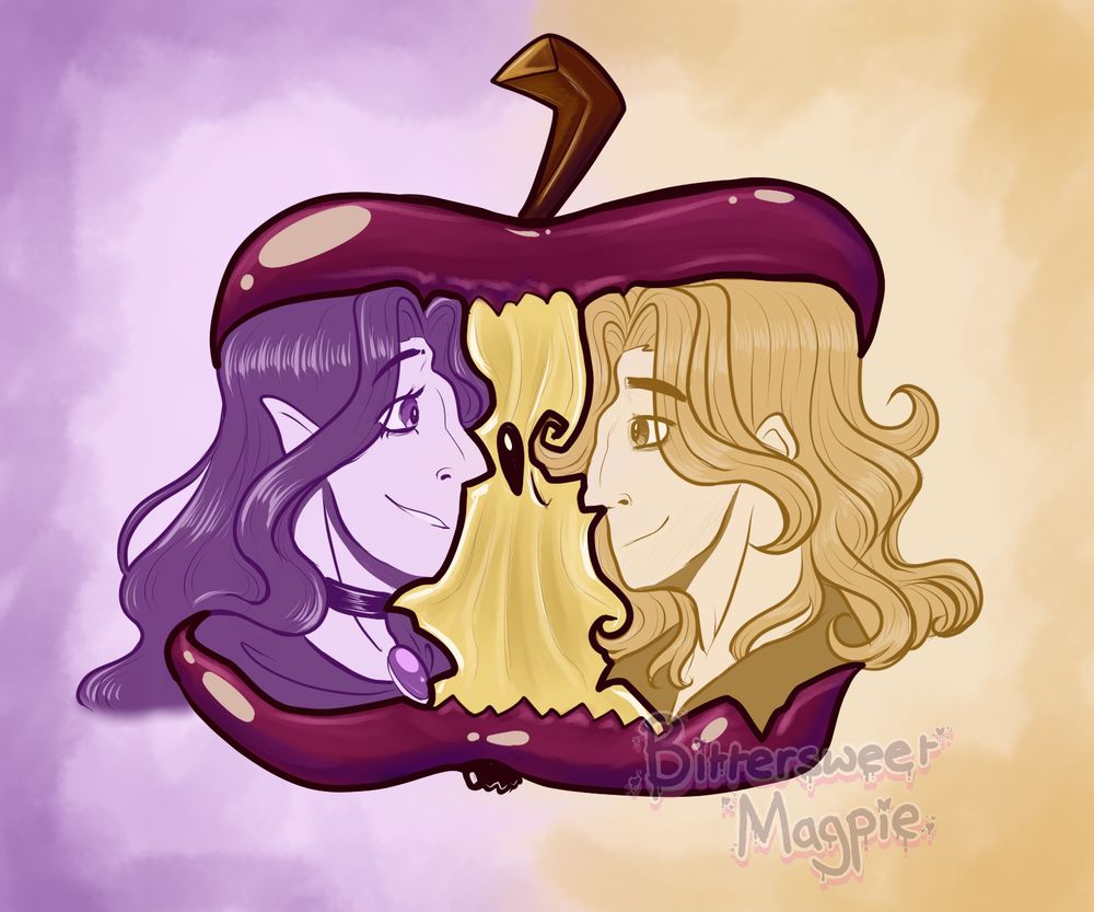 Apple art trend with Iolite Cutter and Ismark; her side is purple, his side is yellow