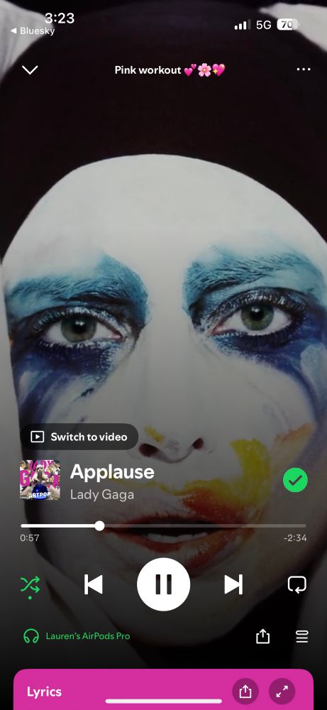 Screenshot of Spotify showing applause by lady Gaga playing 