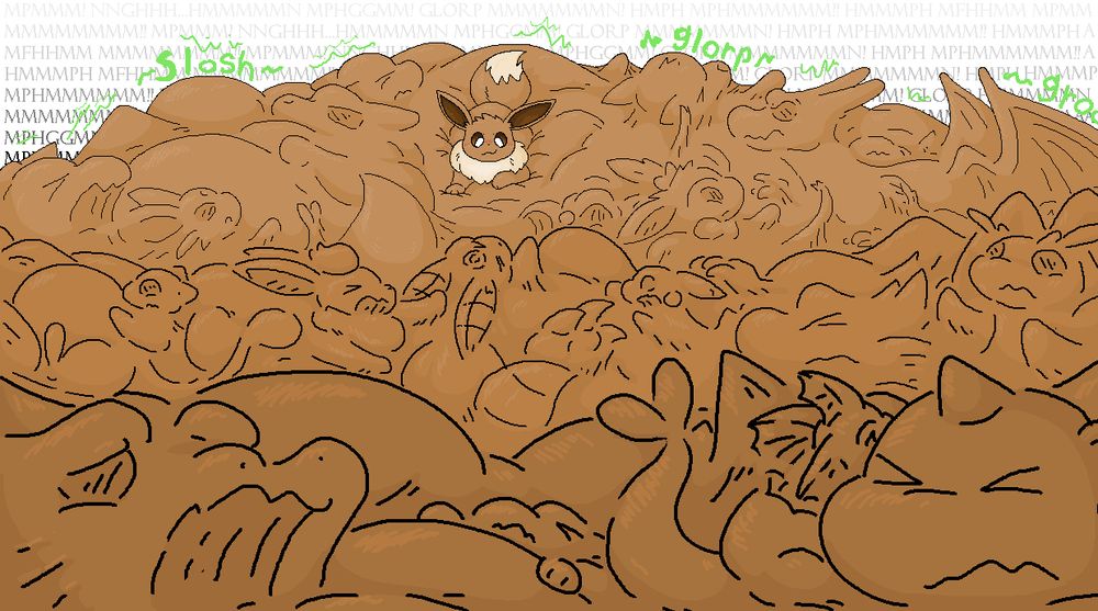 A nsfw image. It contains an eevee on the top, and several shapes of other pokemons underneath. 