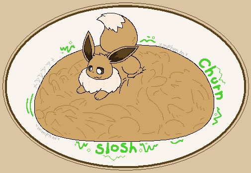A vore picture. It has an eevee (from pokemon) with a big, full belly. Vaporeon, umbreon, and flareon are in the stomach. 