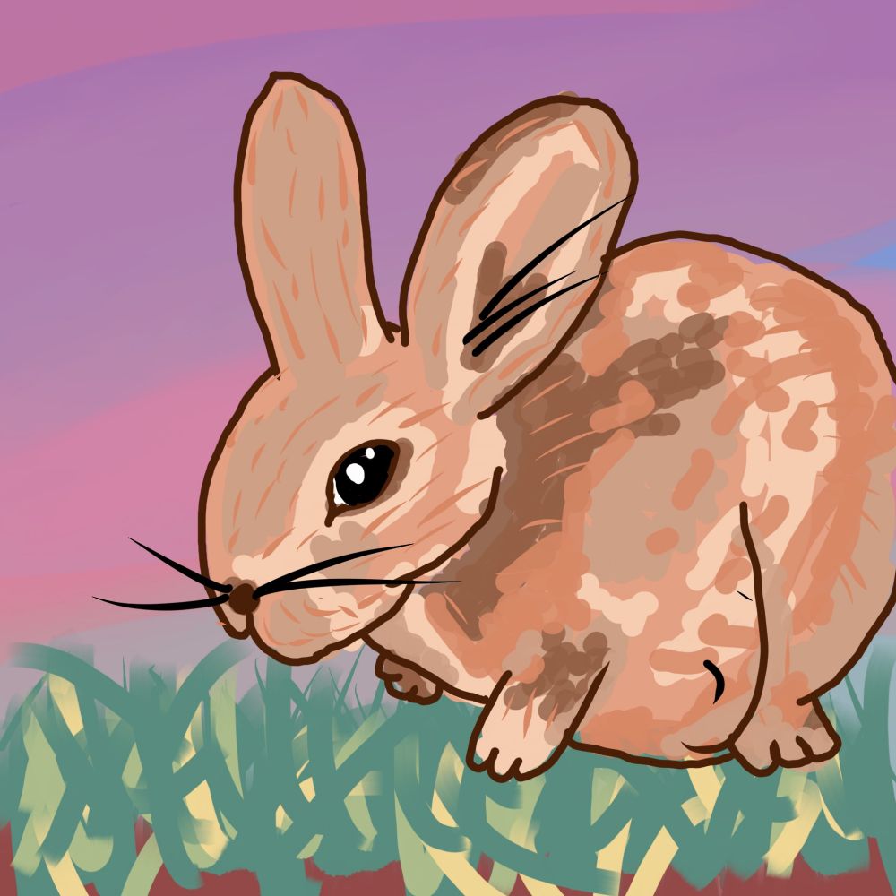 A digital painting of a brown rabbit on grass