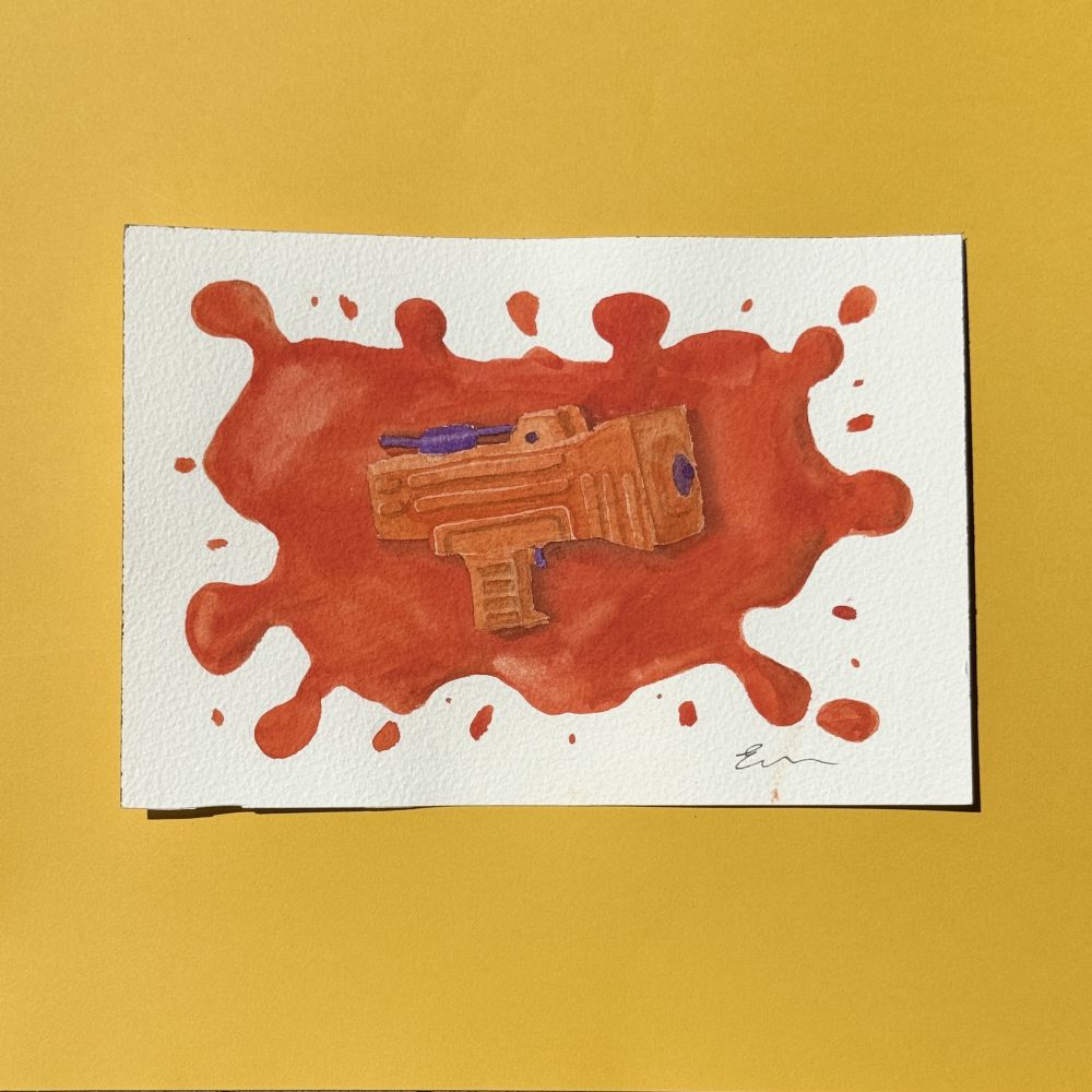 a painting of the splattershot jr., a shooter weapon for the 'splatoon' series