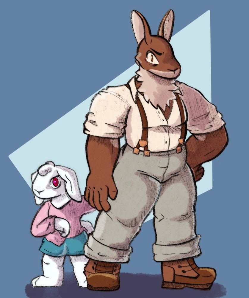 It’s a drawing of Jasper and Ruby. Jasper is standing with a stern look on his face, as Ruby hides behind her father 