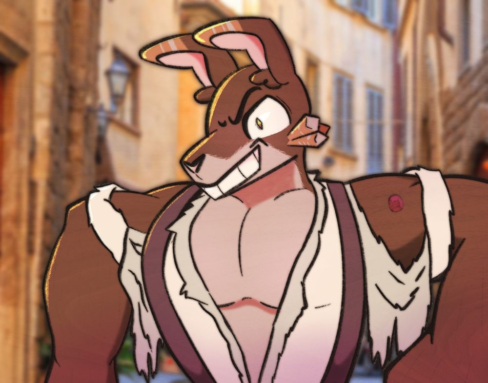 Jasper flexing his muscles and tearing through his shirt.