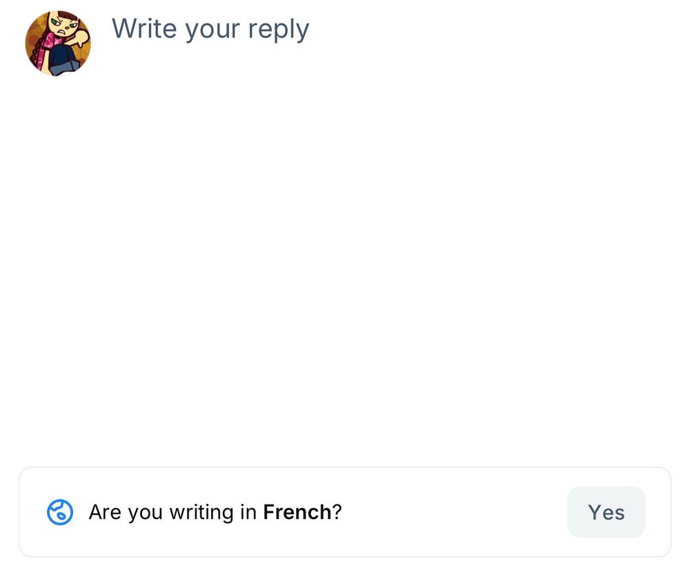 empty reply modal with an "are you writing in french?" box