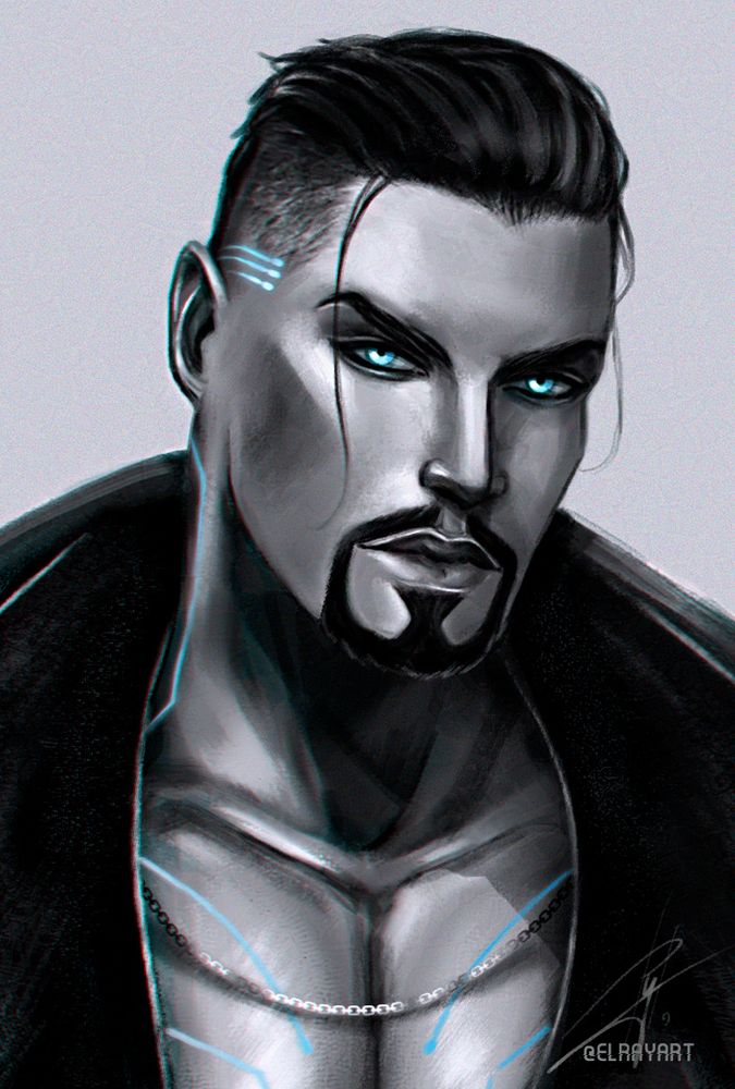 Black and white portrait of the male protagonist Paul Denton from original Deus Ex. 