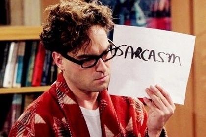 A guy holds a sign that says "sarcasm"