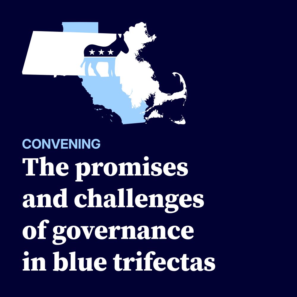 Title of the convening with an image of a donkey superimposed over maps of Massachusetts and California