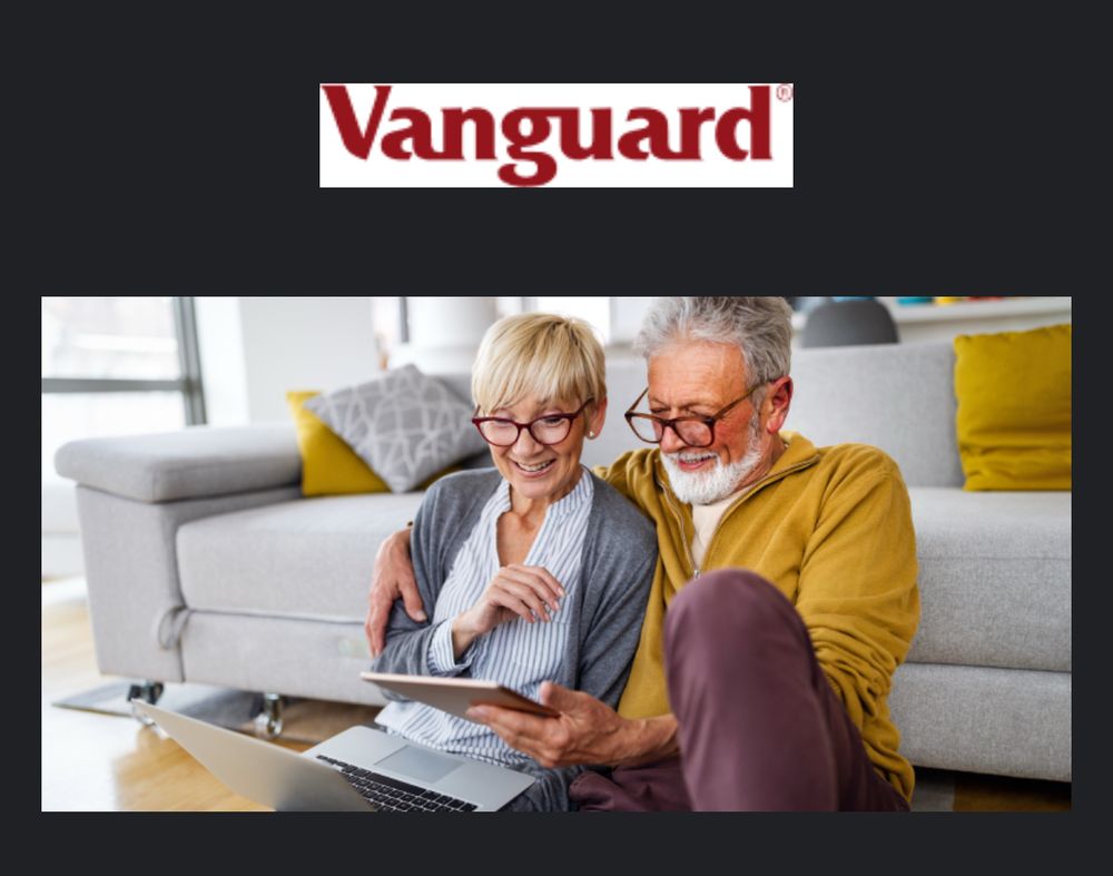 An email from Vanguard. A stock photo of A couple in their late sixties sitting on the floor in front of their couch, they seem to be having fun, but it’s more likely they fell and are stuck there. They are presumably looking at their Vanguard accounts on their respective tablet and laptop but are probably trying to call for help. For some reason they have color coordinated their clothing with their couch exactly, he is yellow like the pillows, she is grey like the cushions. Maybe they are trying to blend in? Some kind of camouflage? Maybe they’re being hunted and they’ve been found and they’re hiding in front of the couch?