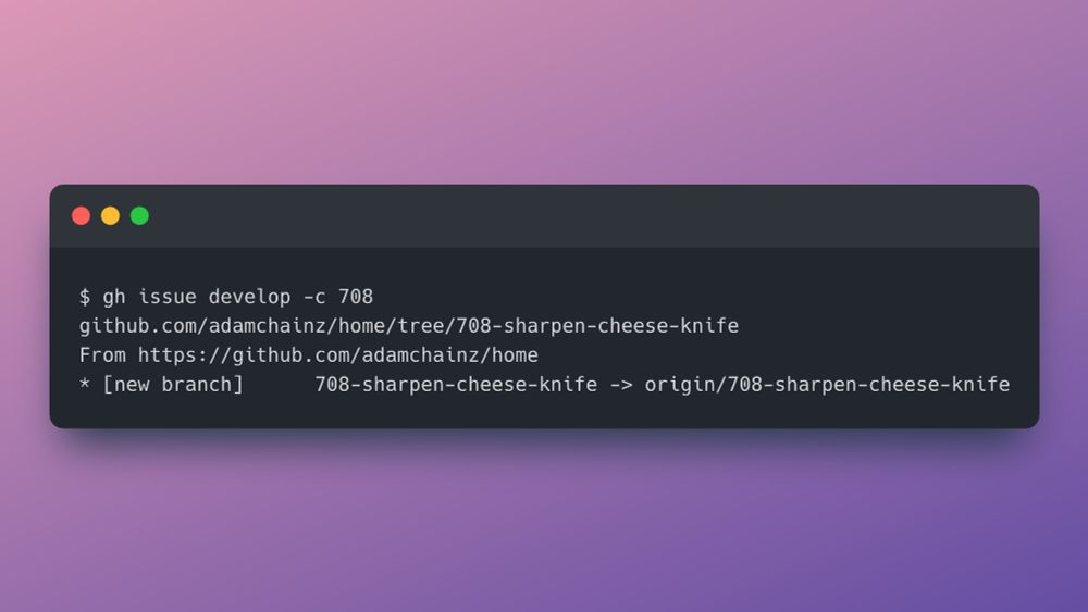 Example of running `gh issue develop -c`.