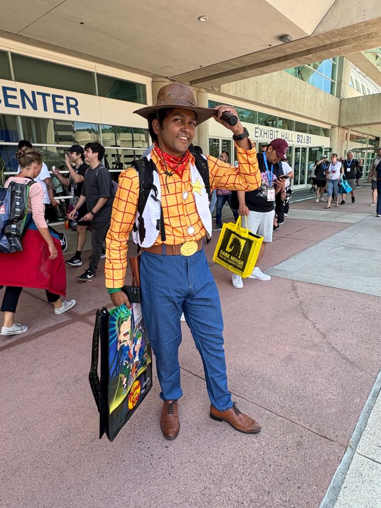 Cosplayer dressed as Woody from Toy Story