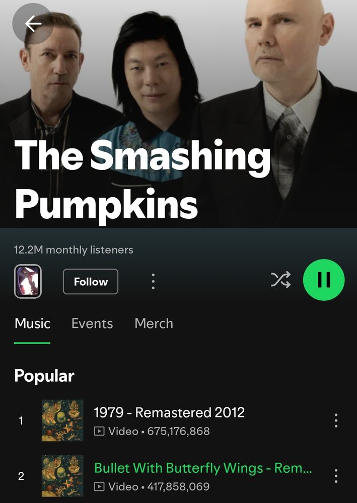 Screenshot of The Smashing Pumpkins profile in Spotify.