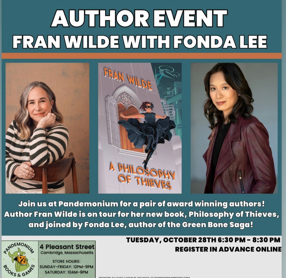 Pandemonium Books event 10/28! Fran Wilde and Fonda Lee !