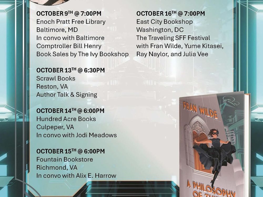 Book event schedule for A Philosophy of Thieves - coming to Baltimore, Reston, Culpeper, Richmond, DC 10/9 thru 10/16!
