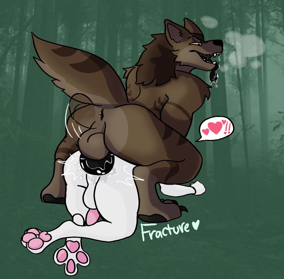 Wolfman holding a bunny in doggystyle position, he's panting and giving a proud look down. The bunny seems to be enjoying it just as much as wolfman :3c