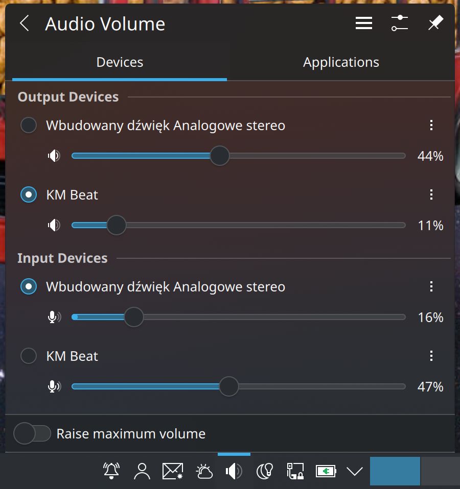 Audio input/output chooser in Plasma
