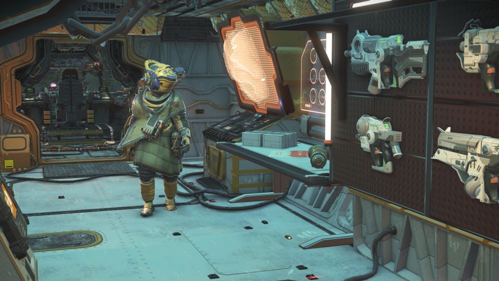 Cockpit and mission Terminal. Plus an additional terminal, supplies, and multi tool rack. Every mission requires its appropriate instrument, after all

Also my astronaut guy. A poncho over a scifi suit is always a peak aesthetic, and with a meaner helmet it sells the "hunter" look.

But still, Anomalies are explorers at heart, so this guy still wears a normal astronaut suit underneath it all