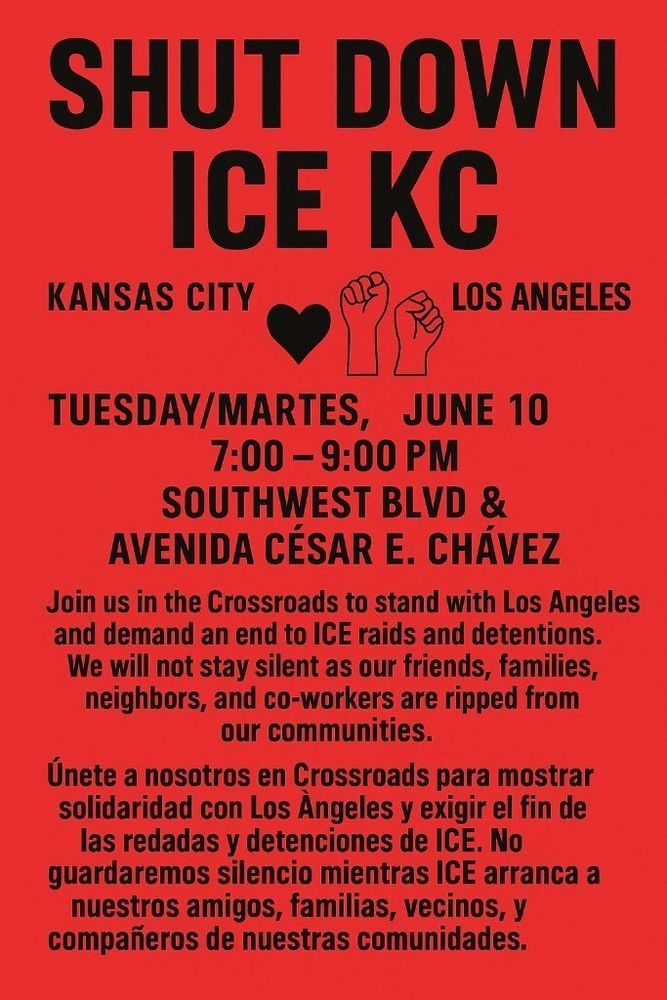 Shut down ice KC. Tuesday June 10, 7 to 9pm. Southwest boulevard and Avenida cesar e Chavez 