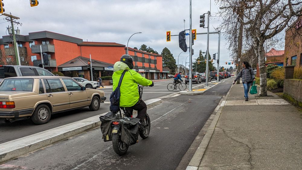 A view of the new concrete curbs on Hillside Avenue looking to the East towards the intersection of Hillside Avenue and Nanaimo Street.