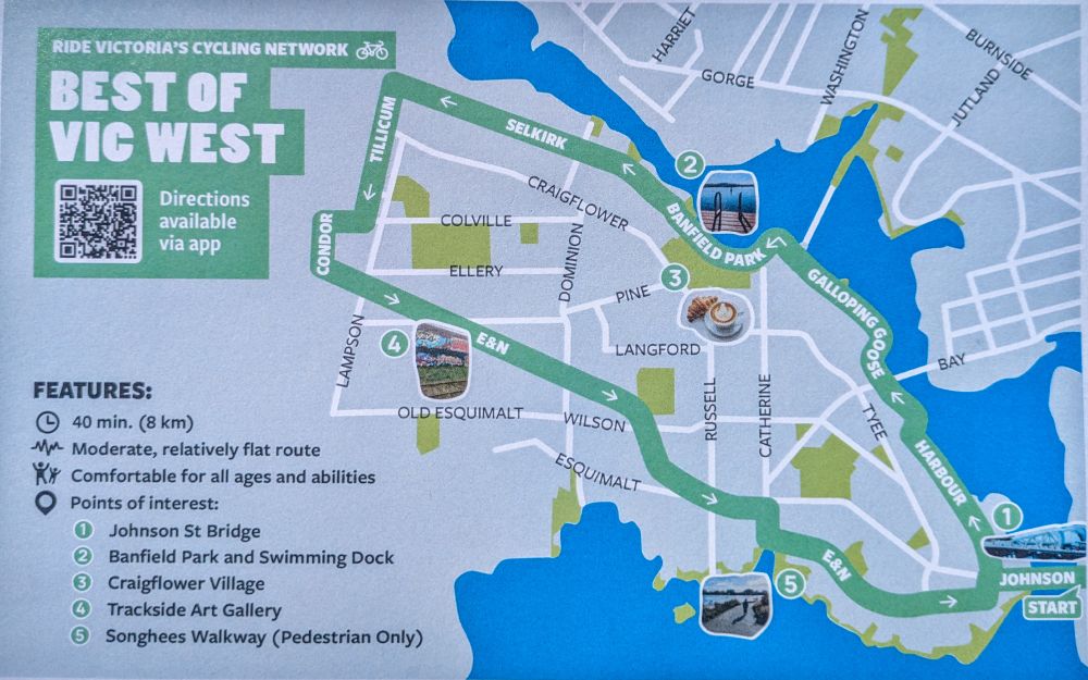 A map showing a AAA bicycle route around Victoria West. This route includes protected bike lanes, multi-use pathways and streets with traffic calming.