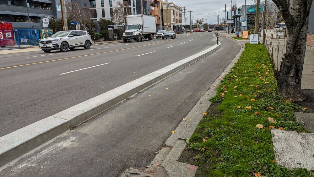 A view of the new concrete curbs on Hillside Avenue looking to the West towards the intersection of Hillside Avenue and Douglas Street.
