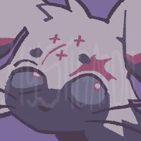 a digitally illustrated icon of the client's slugcat oc looking towards the viewer. they have large blue eyes and white fur, with a black underbelly and face markings.