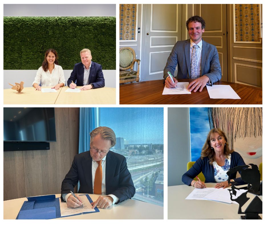 Collage met foto's van partijen die het convenant hebben ondertekend.