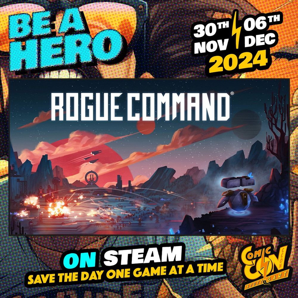 Banner for "Be a Hero" Steam Event, with the Rogue Command Key Art inside. 