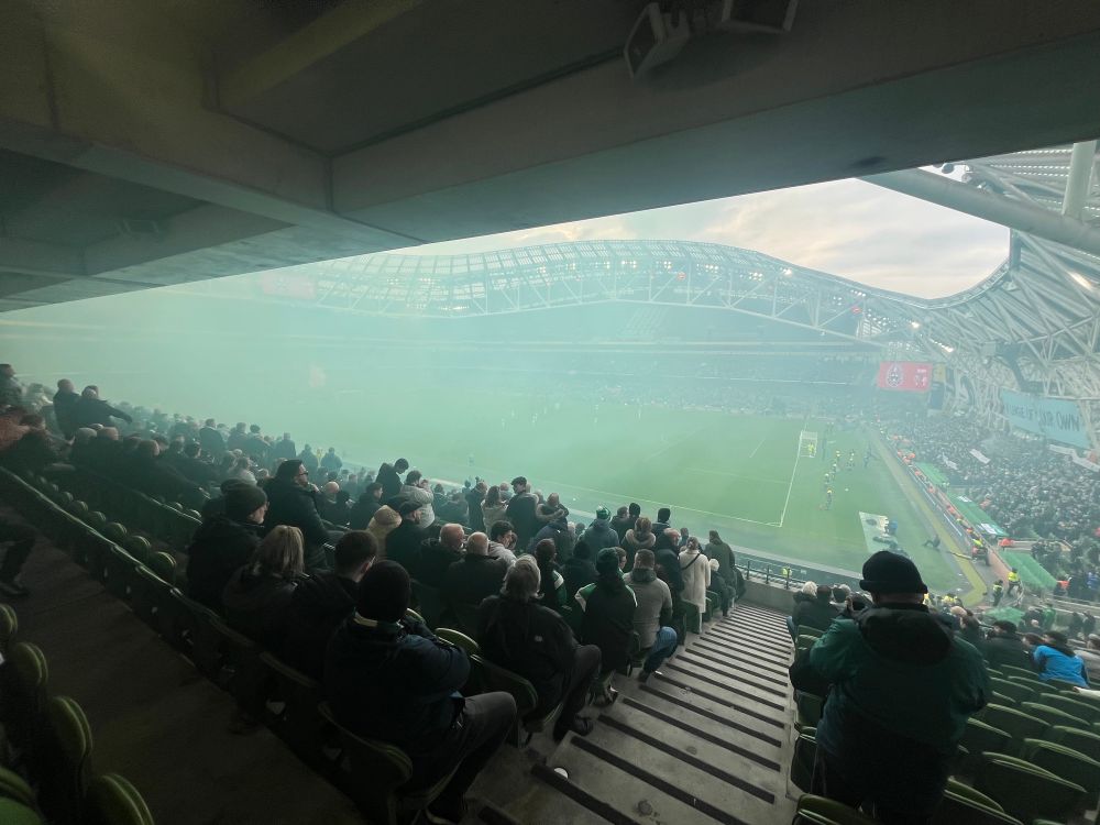 Smoke screens at Bohs v Rovers, @Aviva Stadium