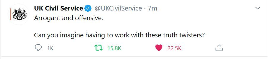 @UKCivilService: Arrogant and offensive. Can you imagine having to work with these truth twisters?