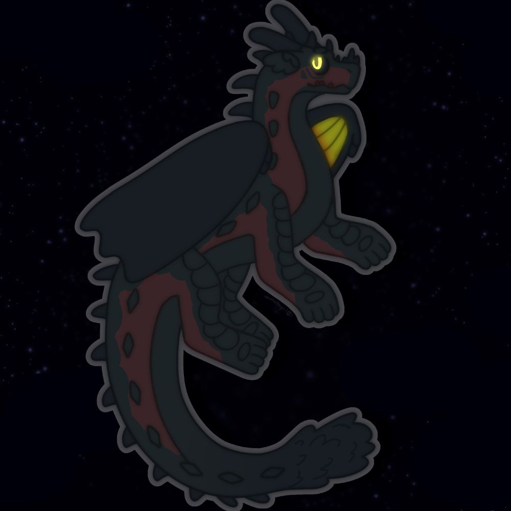 a simple drawing of a red and black colored dragon. 
