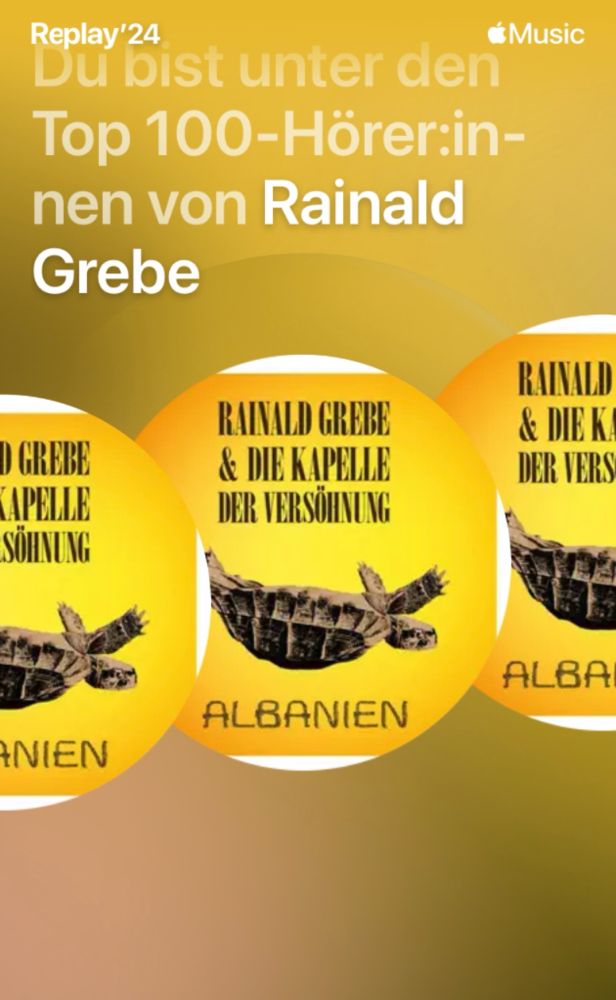 Screenshopt von Apple Music mit dem Hinweis, dass ich 2024 zu den Top 100 Hörern des Künstlers Reinald Grebe gehöre.