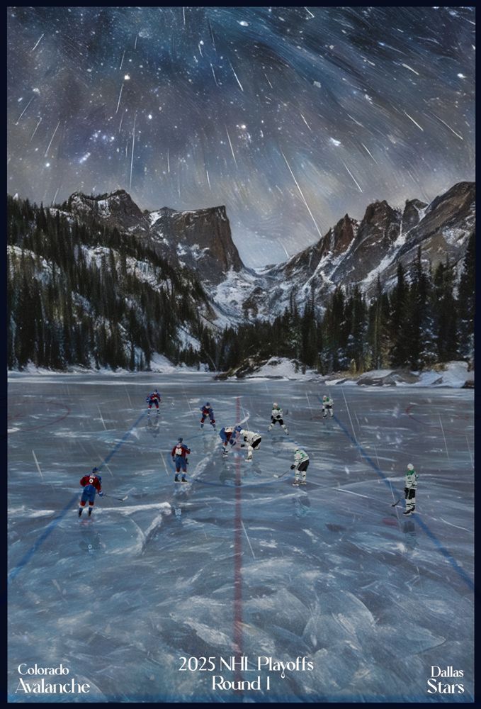 The Avs and Stars play a game of hockey under a meteor shower at Emerald Lake