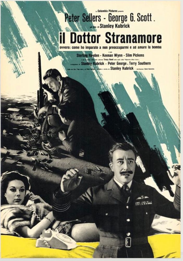 Photos of Peter Sellers, Sterling Hayden, and Tracy Reed in a montage of scenes from Dr. Strangelove