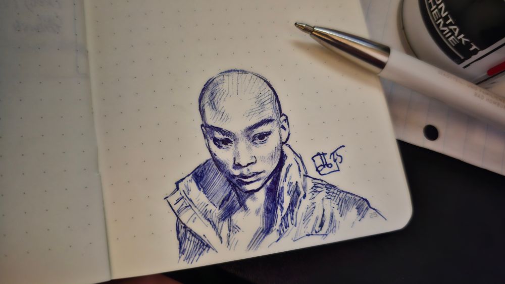 Quick ball pen Jordan sketch on a little sketchbook page. Ballpen is right beside the sketch.