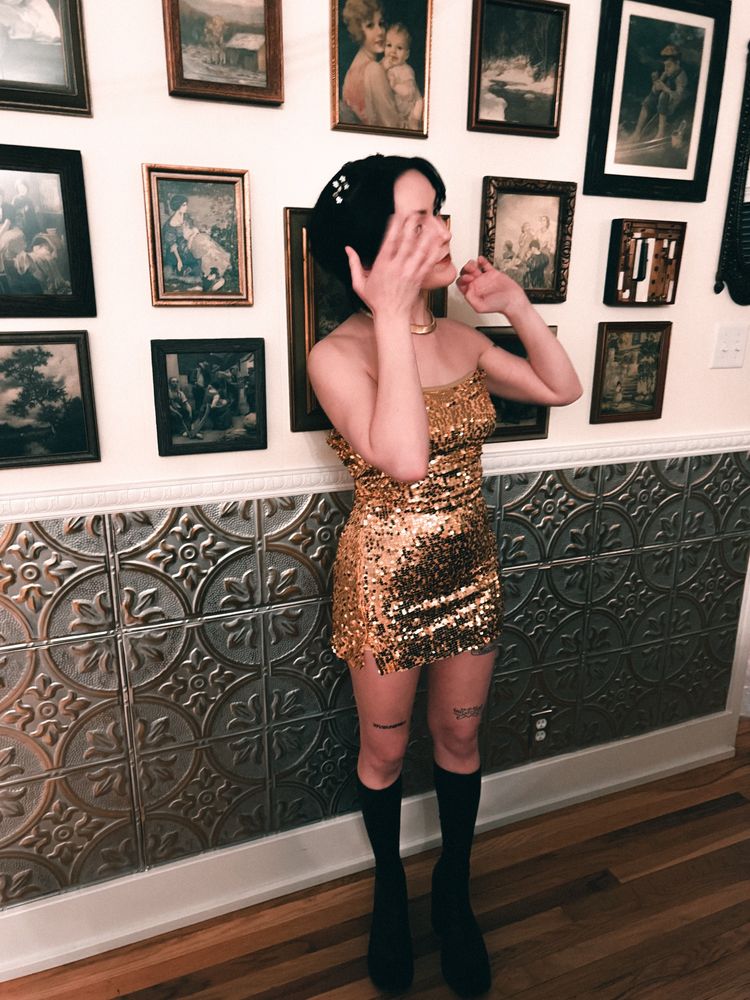 me in a gold sparkly dress!