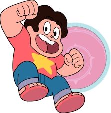 Steven from Steven Universe. He is mid jump with his shield and has a big Steven smile!