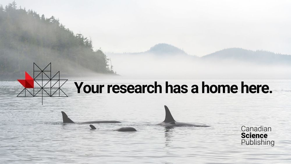 Whales swimming in foggy water. Copy reads 'Your research has a home here.' The Canadian Science Publishing logo sits in the bottom right corner. 