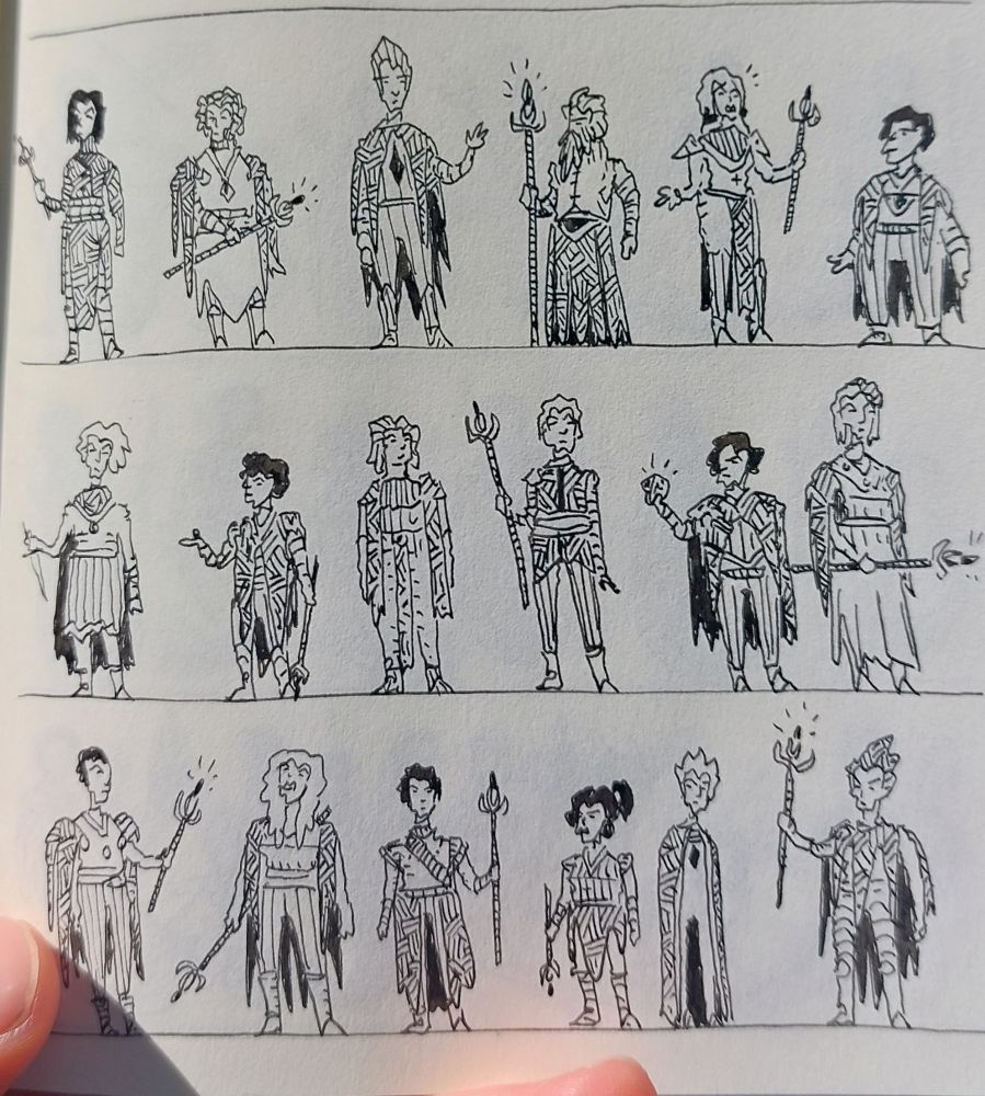 Closer pic of the second page of the spread on the last image, with 18 of the 36 characters, in 3 rows of 6