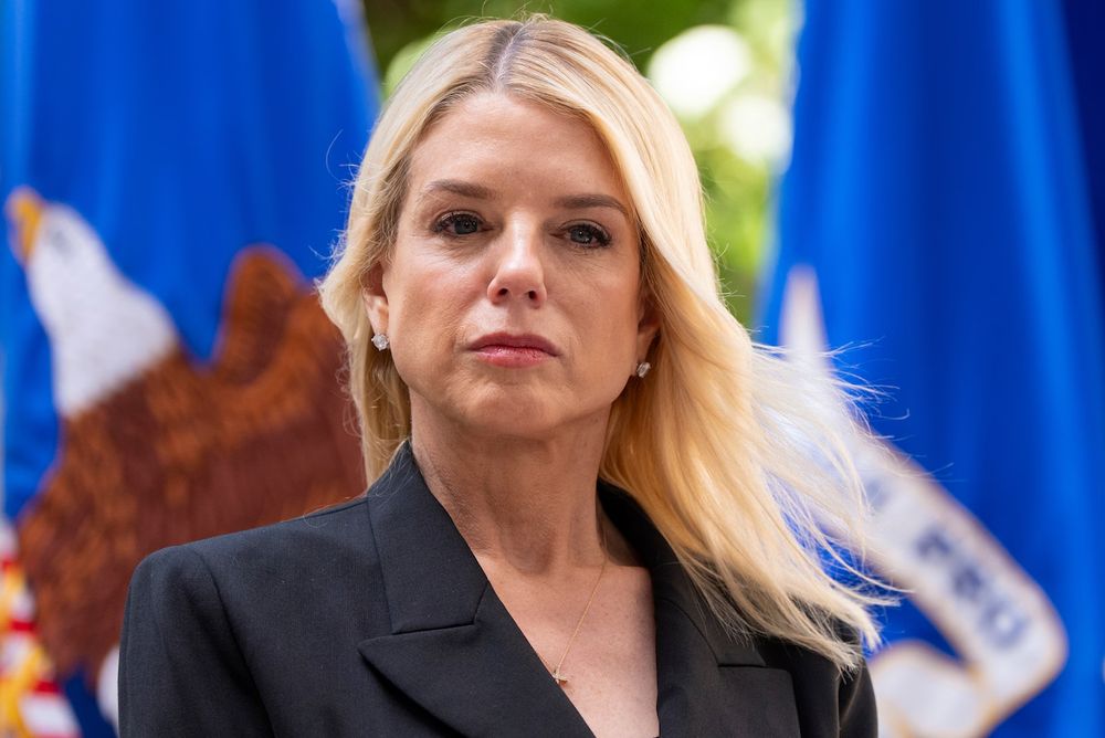 Attorney General Pam Bondi at a Justice Department news conference on May 7. (Alex Brandon/AP)