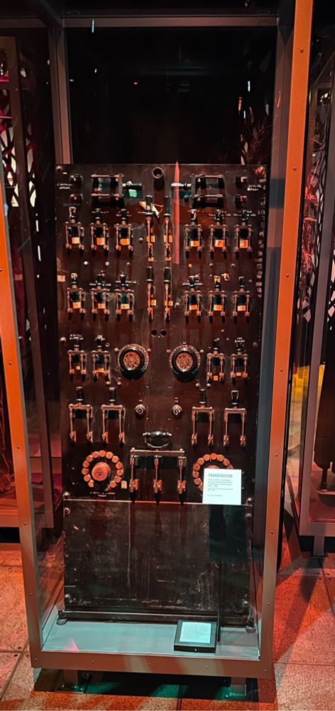 A 5ft high control board from early C20 Frankenstein films full of knife switches and rotary dials.