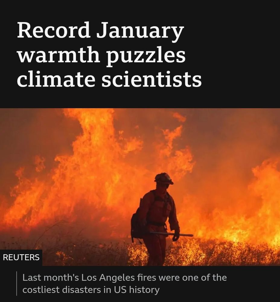 A BBC article titled "record January warmth puzzles climate scientists".