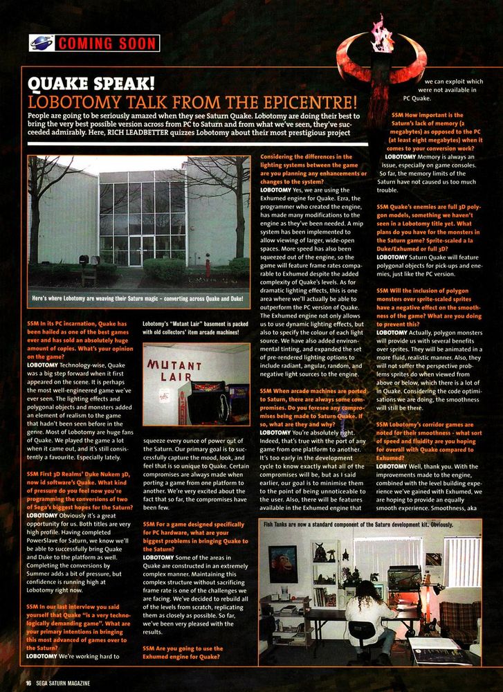 SEGA Saturn Magazine #19, May '97 - A preview of 'Quake' on the Saturn, with an interview with Lobotamy Software.