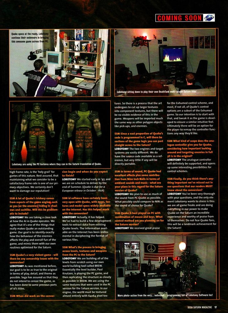 SEGA Saturn Magazine #19, May '97 - A preview of 'Quake' on the Saturn, with an interview with Lobotamy Software.