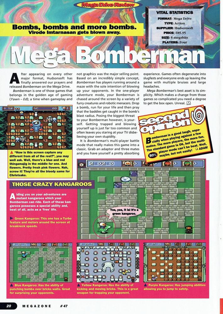 SEGA Megazone #47, Jan '95 - Review of Konami's 'Mega Bomberman' on the Mega Drive. 