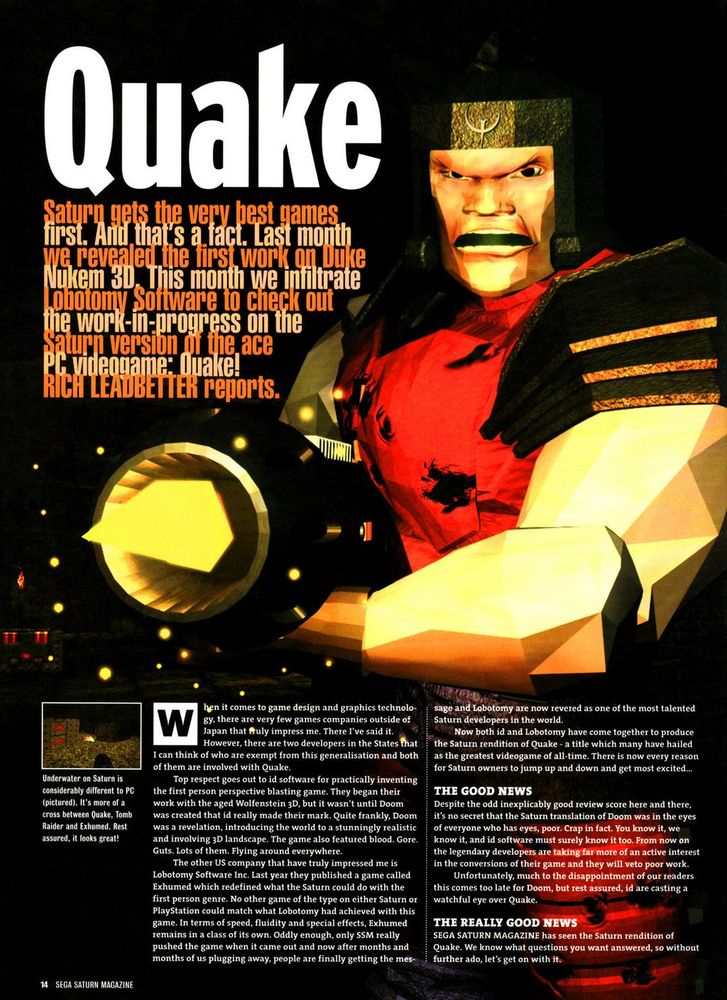 SEGA Saturn Magazine #19, May '97 - A preview of 'Quake' on the Saturn, with an interview with Lobotamy Software.