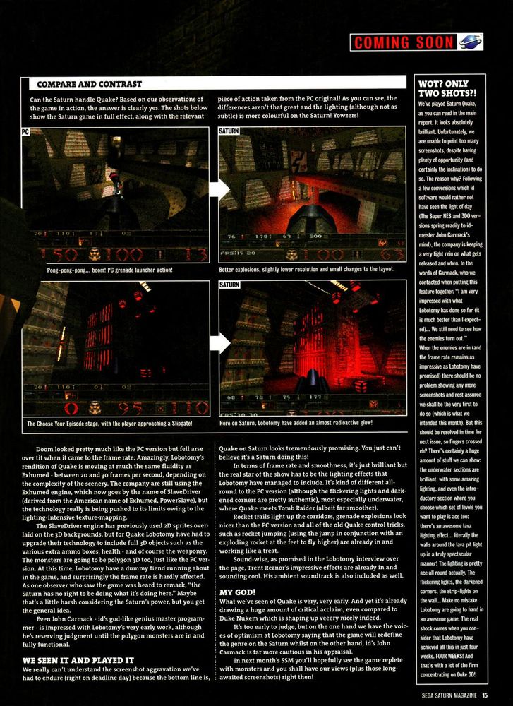 SEGA Saturn Magazine #19, May '97 - A preview of 'Quake' on the Saturn, with an interview with Lobotamy Software.
