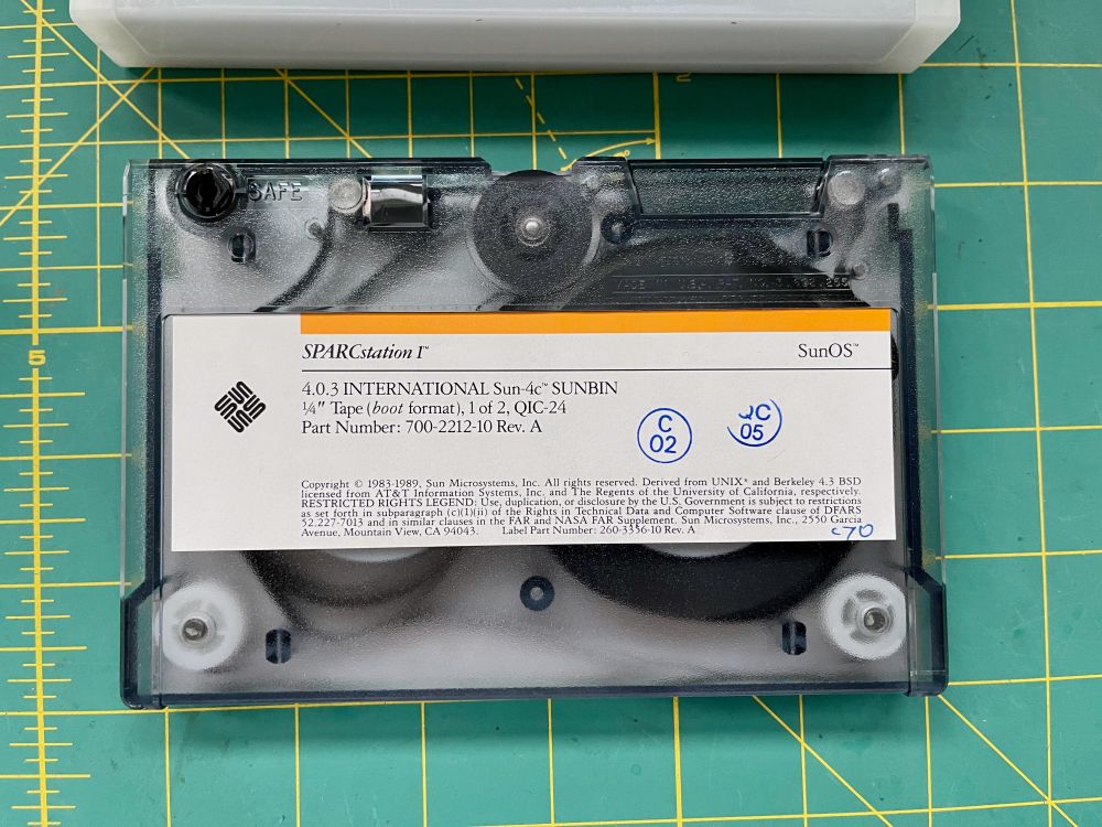 Actual QIC-24 SunOS 4.0.3 tape #1 for the SPARCstation 1